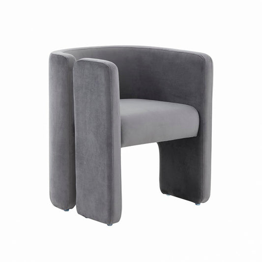 Cid 24 Inch Accent Chair, Soft Gray Velvet, Curved Backrest, Panel Base By Casagear Home
