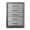 Reno 52 Inch Tall Dresser Chest, Brushed Gray Wood, Chrome Bracket Legs