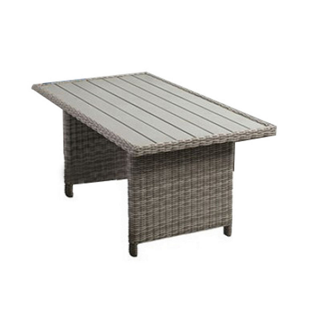 59 Inch Outdoor Aluminum Dining Table Gray Faux Wicker Slatted Surface BM302141