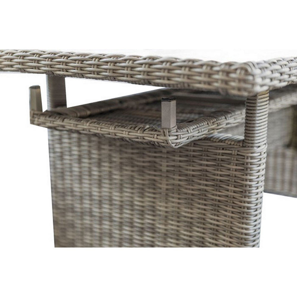 59 Inch Outdoor Aluminum Dining Table Gray Faux Wicker Slatted Surface BM302141