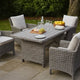 59 Inch Outdoor Aluminum Dining Table, Gray Faux Wicker, Slatted Surface