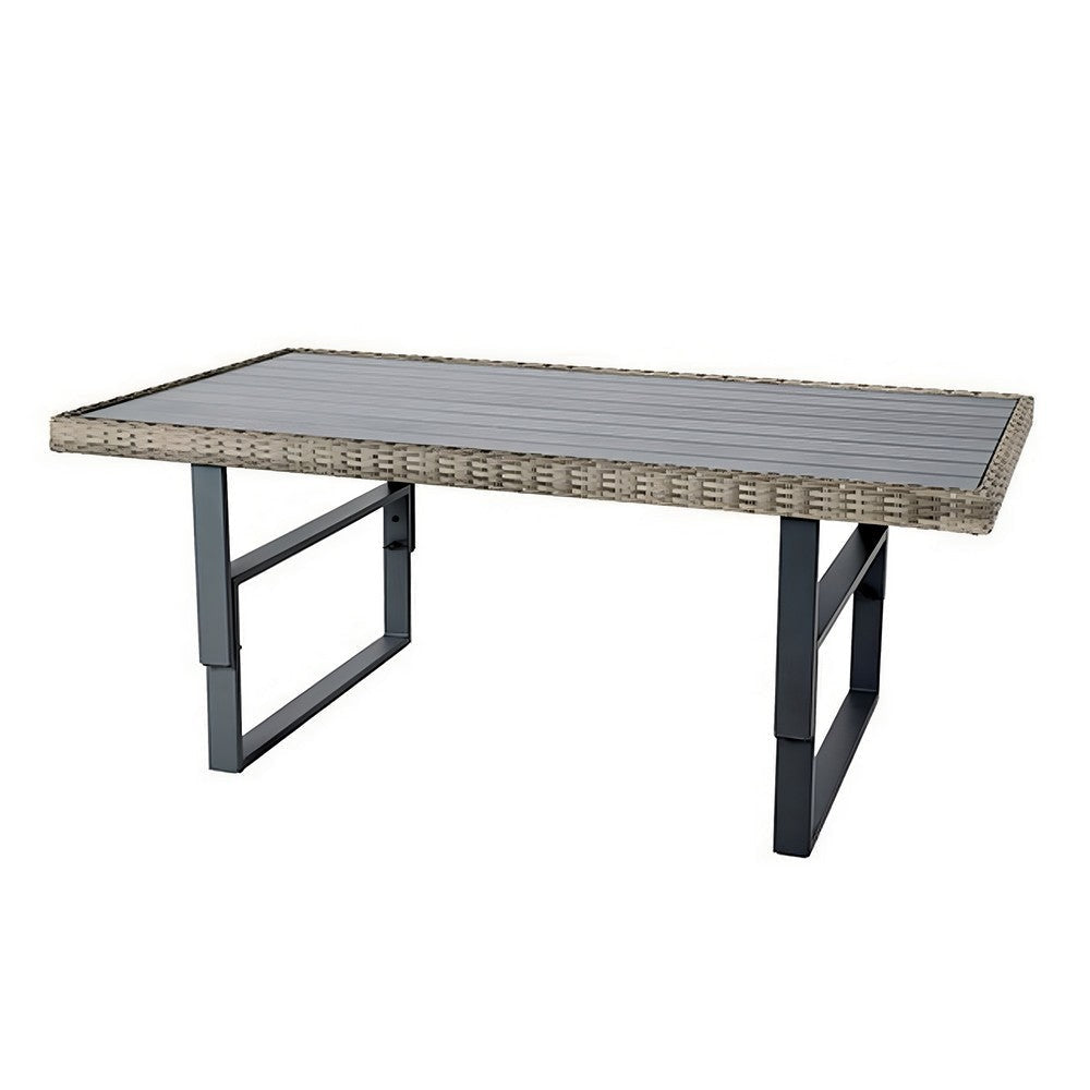Foca 63 Inch Outdoor Rectangular Dining Table Adjustable Height Wicker BM302142