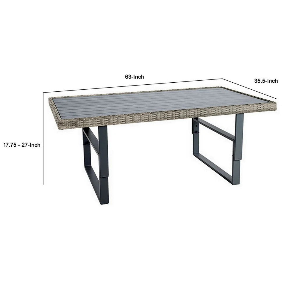 Foca 63 Inch Outdoor Rectangular Dining Table Adjustable Height Wicker BM302142