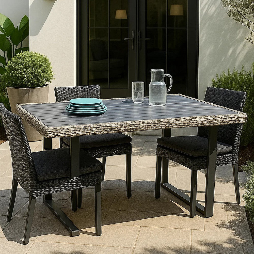 Foca 63 Inch Outdoor Rectangular Dining Table, Adjustable Height, Wicker