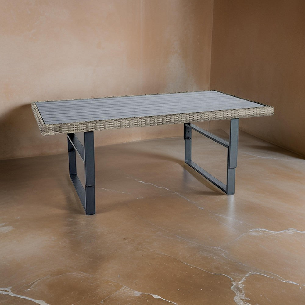 Foca 63 Inch Outdoor Rectangular Dining Table Adjustable Height Wicker BM302142