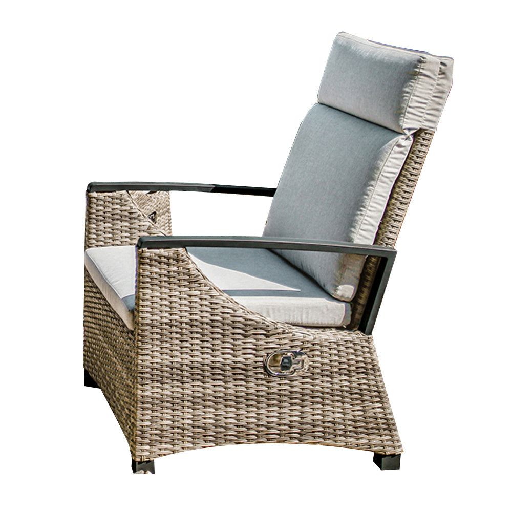 Foca 26 Inch Outdoor Dining Armchair Faux Wicker Gray Tufted Backrest BM302144