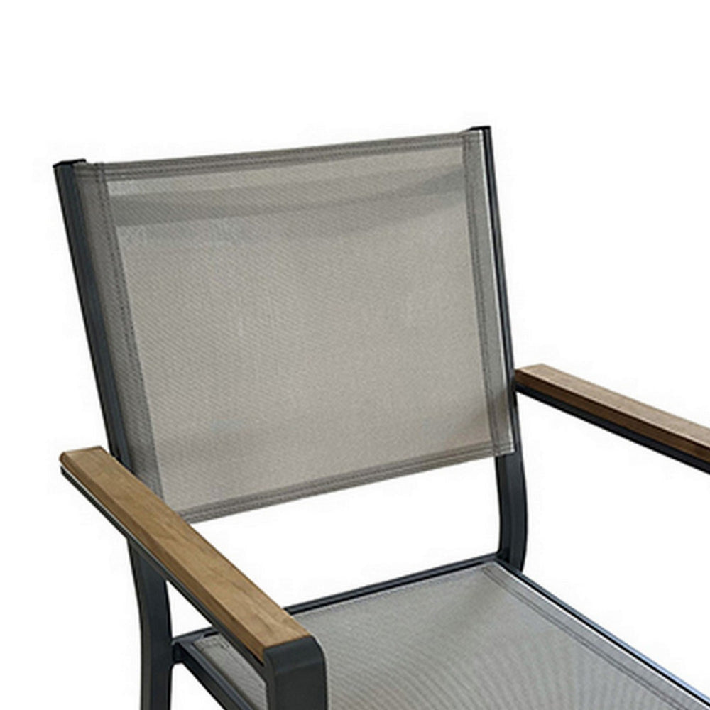 Foca 26 Inch Outdoor Dining Armchair Faux Wicker Gray Tufted Backrest BM302144