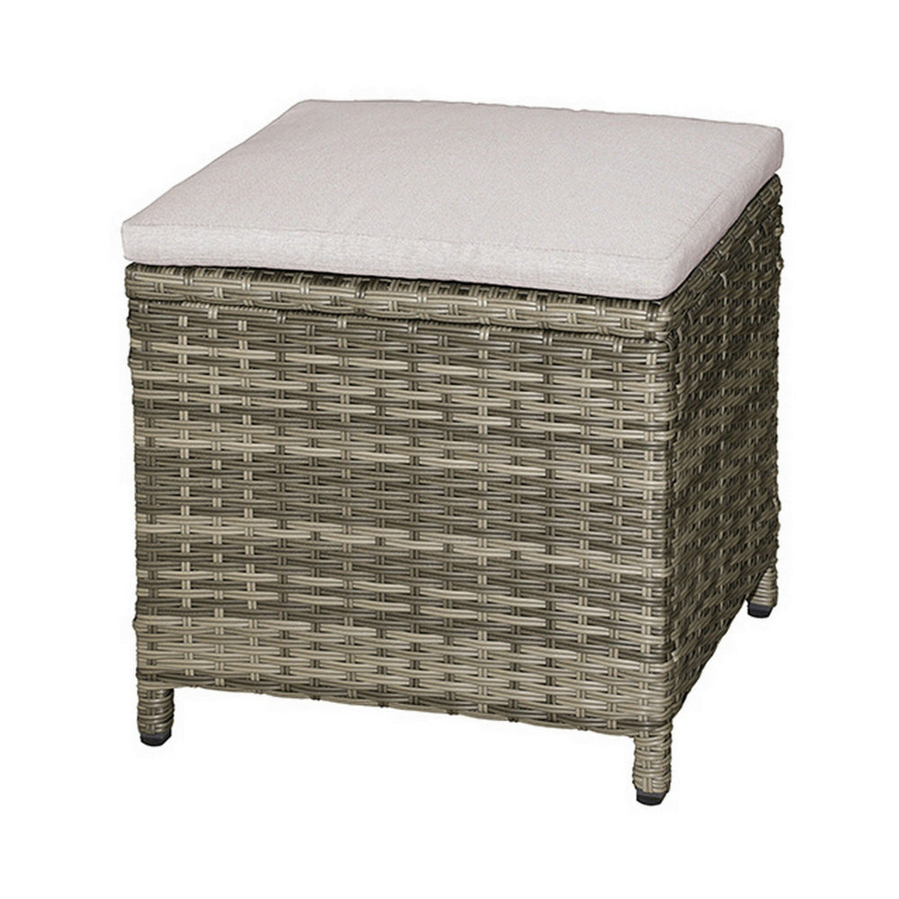 Foca 18 Inch Outdoor Square Ottoman Set of 2 Gray Fabric Faux Wicker BM302145