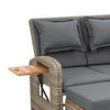 2 Piece Outdoor Chaise Lounger and Bench Gray Fabric Wicker Adjustable BM302147
