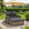 2 Piece Outdoor Chaise Lounger and Bench, Gray Fabric, Wicker, Adjustable