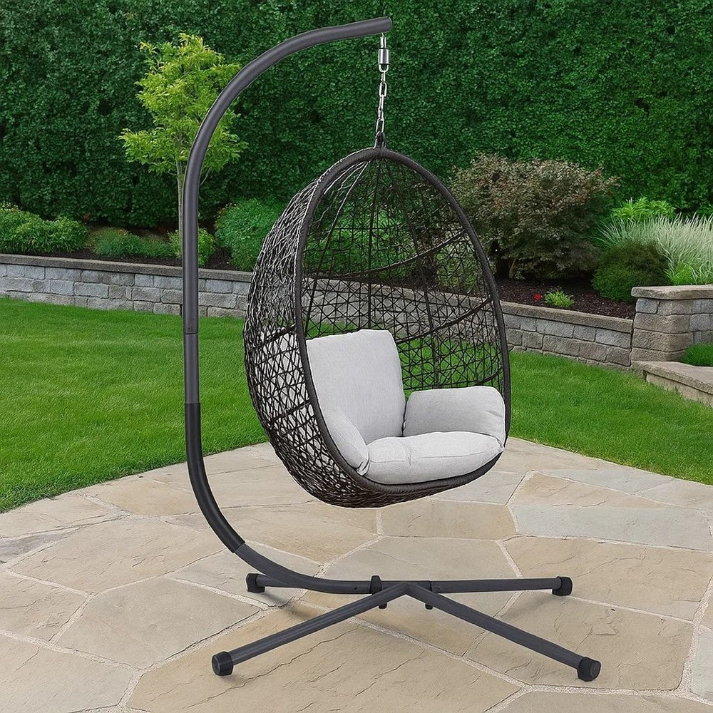 76 Inch Outdoor Swinging Chair Stand, Bold Black Steel, 4 Legged Base