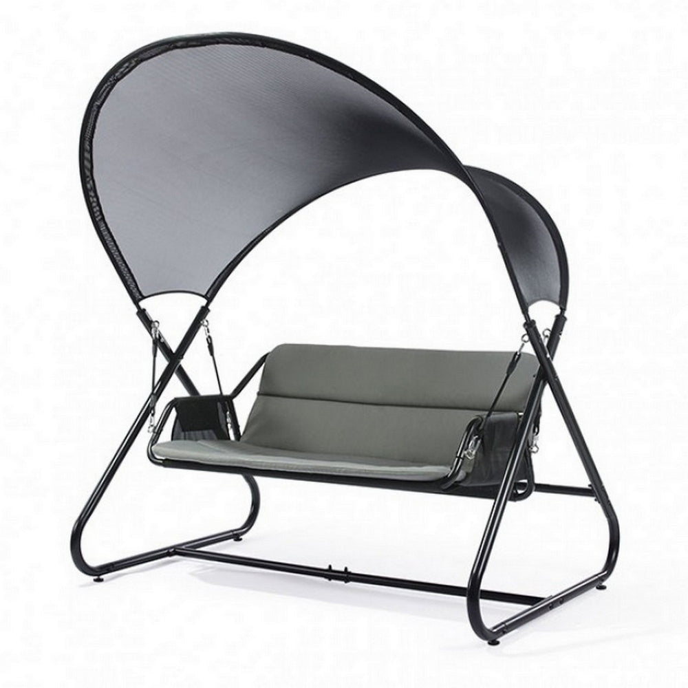 66 Inch Outdoor Swing Chair Double Hanging Sturdy Steel Frame Black BM302149