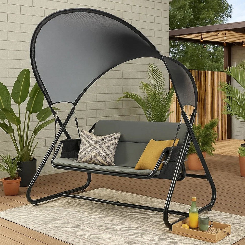66 Inch Outdoor Swing Chair, Double Hanging, Sturdy Steel Frame, Black