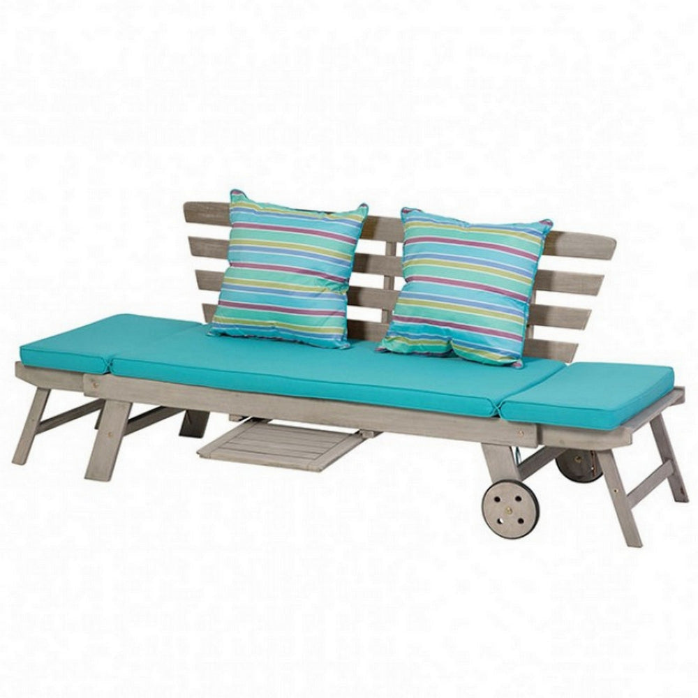 59-78 Inch Outdoor Convertible Sofa Turquoise Two Wheels Gray BM302151