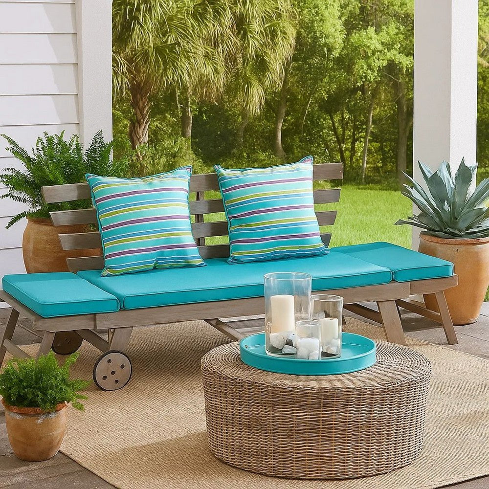 59-78 Inch Outdoor Convertible Sofa, Turquoise, Two Wheels, Gray