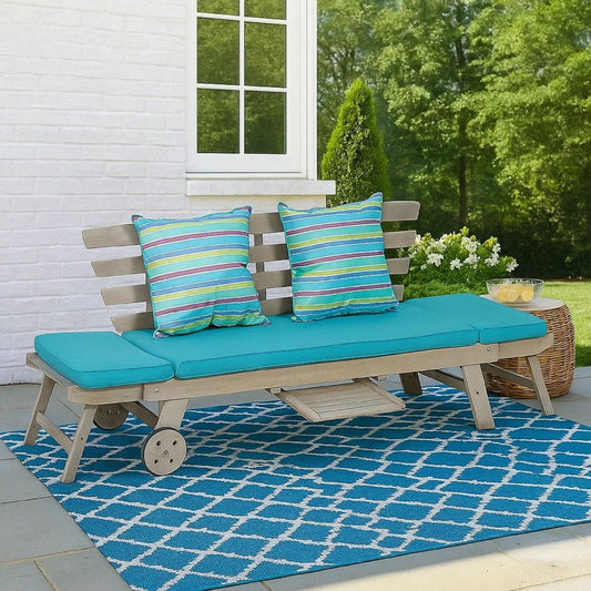 59-78 Inch Outdoor Convertible Sofa, Turquoise, Two Wheels, Gray