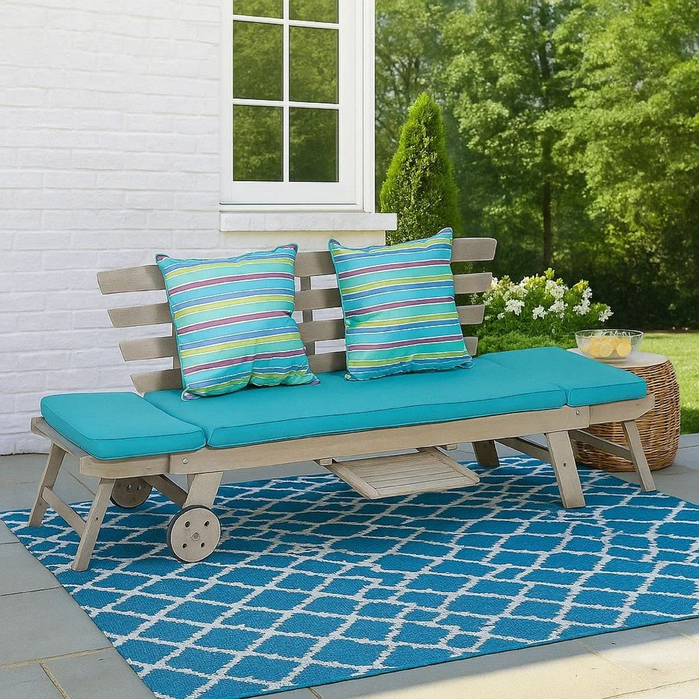 59-78 Inch Outdoor Convertible Sofa, Turquoise, Two Wheels, Gray