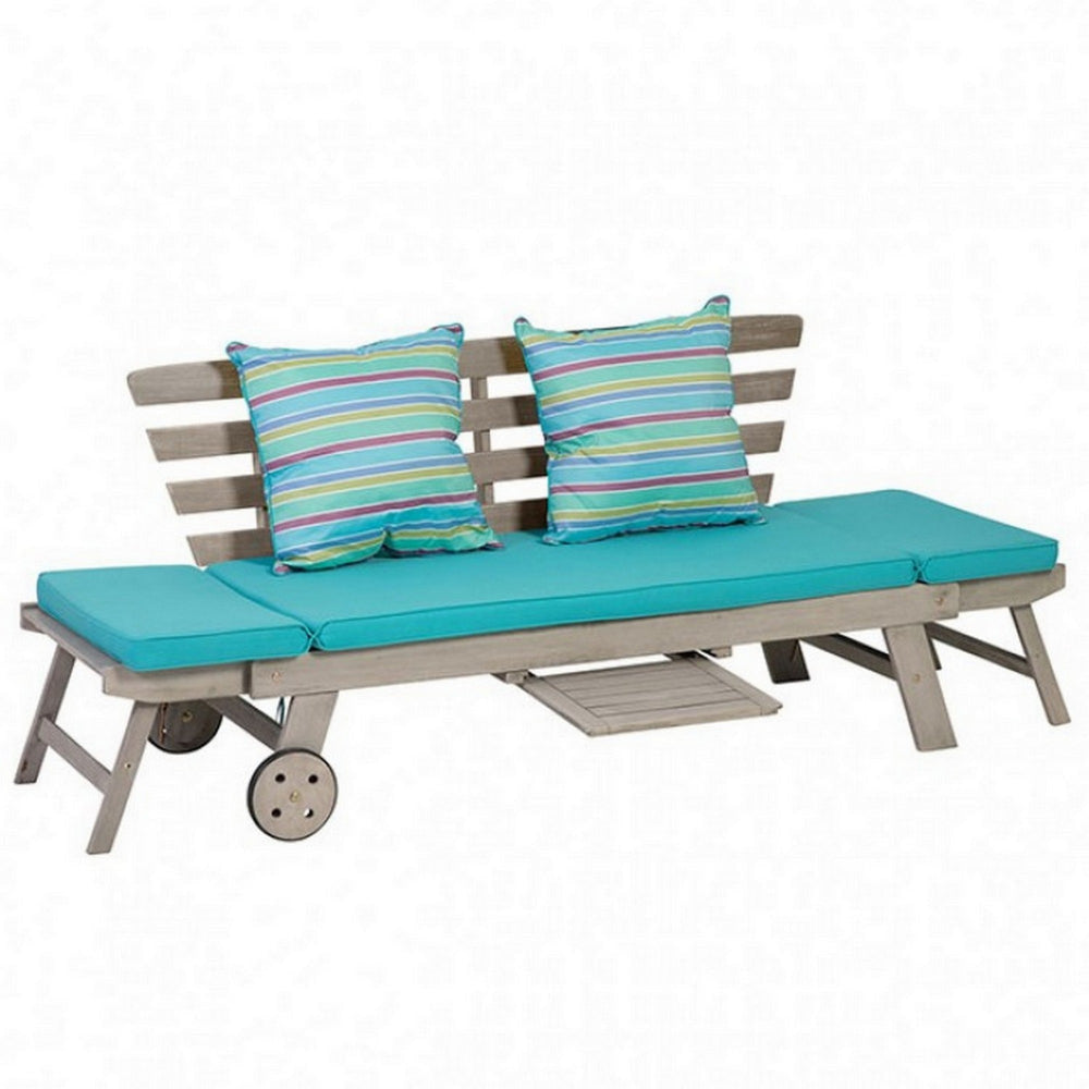 59-78 Inch Outdoor Convertible Sofa, Turquoise, Two Wheels, Gray