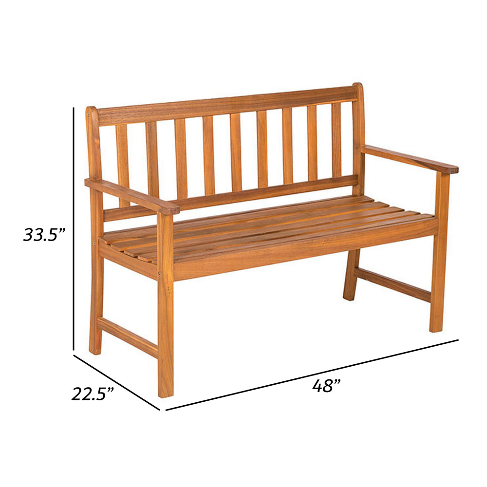 48 Inch Outdoor Wood Bench, Slatted, Weather Resistant, Rich Light Brown By Casagear Home