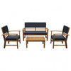 4 Piece Outdoor Patio Table, Loveseat, and Chairs Set, Blue, Brown Wood By Casagear Home