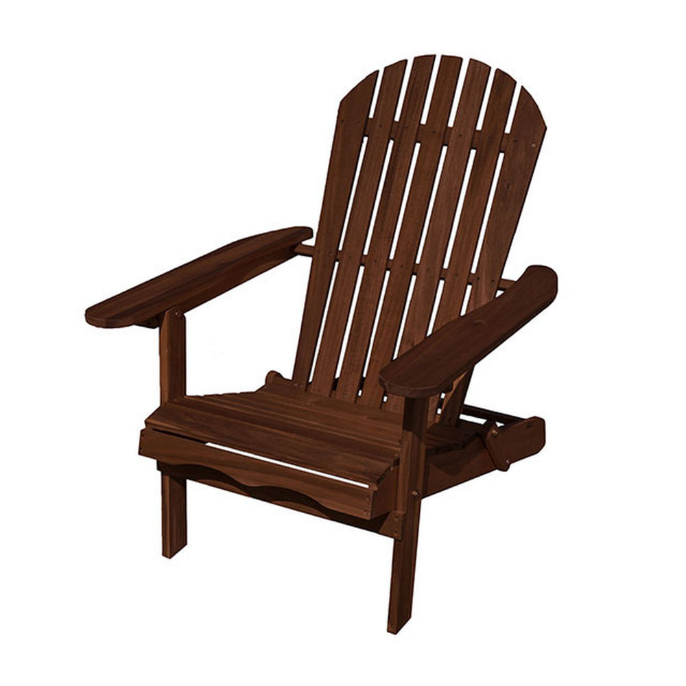 34 Inch Outdoor Adirondack Chair, Dark Brown Wood, Wide Armrests
