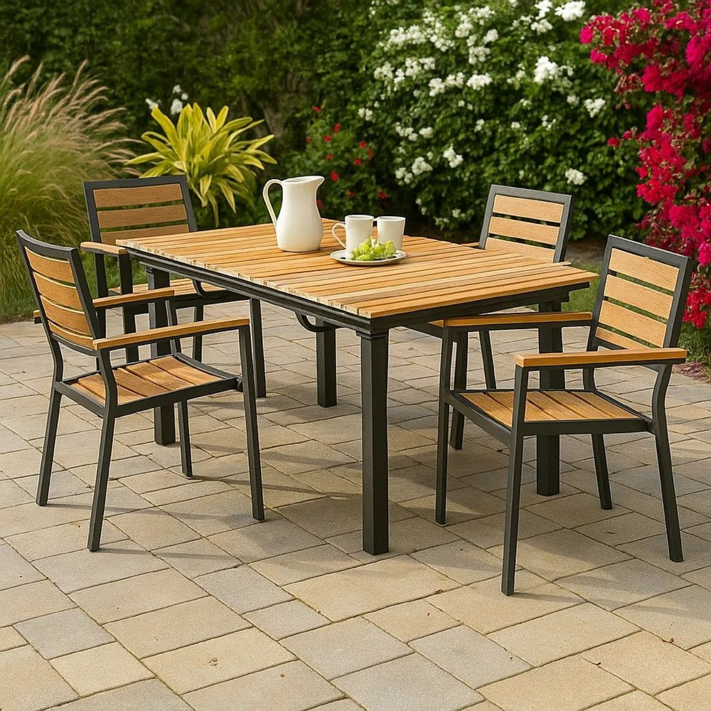 Ankia 62-84 Inch Outdoor Extendable Dining Table, Aluminium, Brown