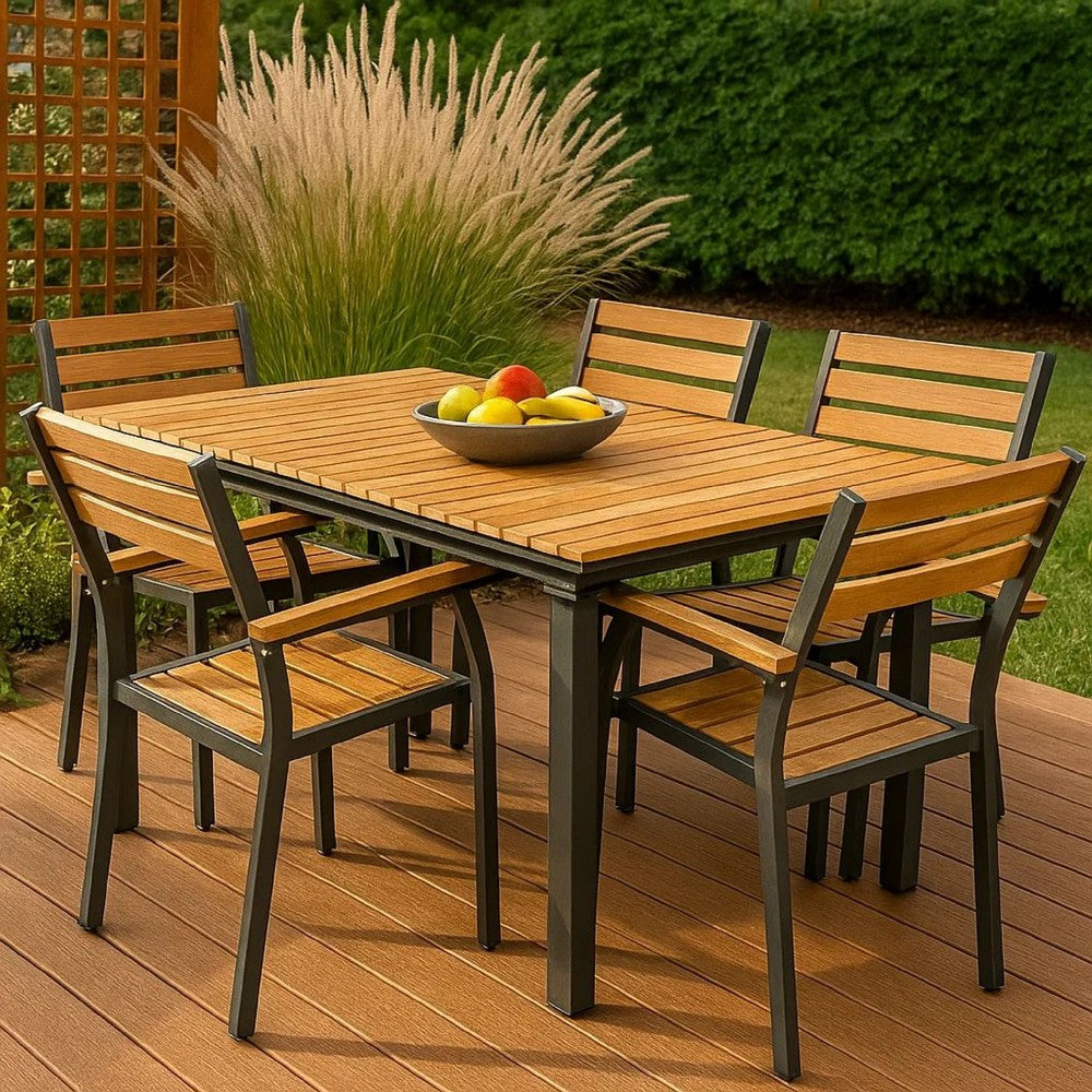 Ankia 62-84 Inch Outdoor Extendable Dining Table, Aluminium, Brown