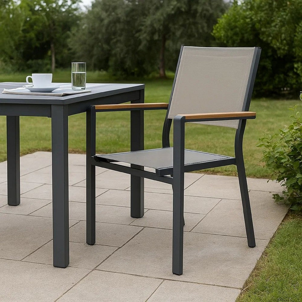 Ankia 23 Inch Outdoor Armchair, Wood, Strong Aluminium Frame, Gray, Brown