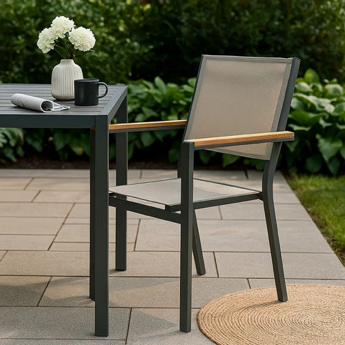 Ankia 23 Inch Outdoor Armchair, Wood, Strong Aluminium Frame, Gray, Brown