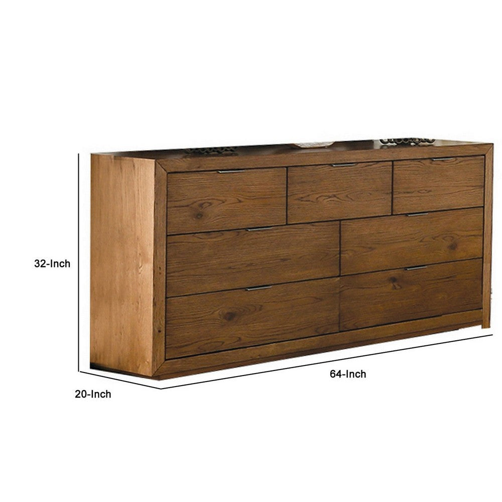 Lier 64 Inch Dresser Walnut Brown Wood 7 Drawers Integrated Handles By Casagear Home BM302176