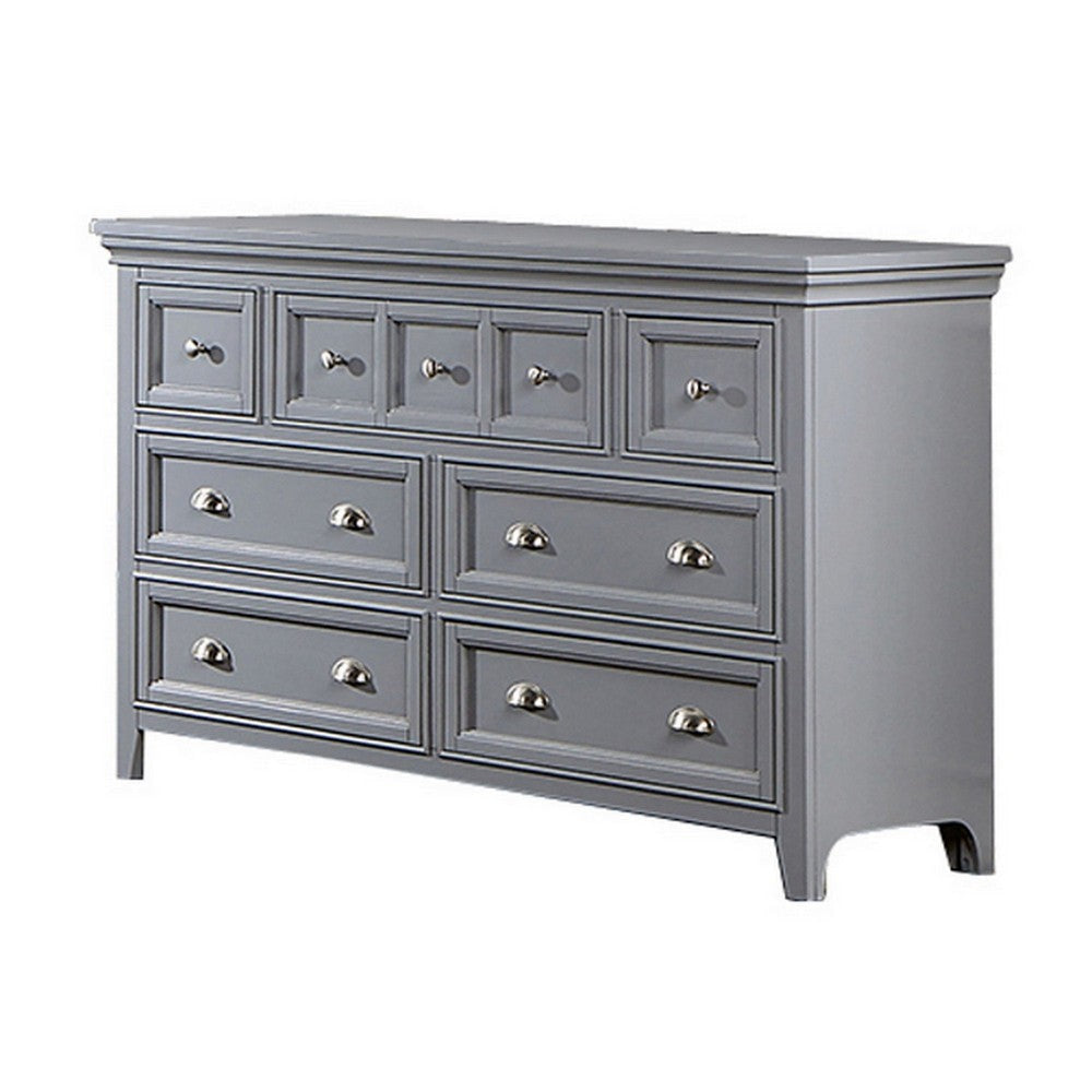 Cile 56 Inch Dresser 7 Gliding Drawers Gray Wood Round Nickel Handles BM302181