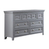 Cile 56 Inch Dresser, 7 Gliding Drawers, Gray Wood, Round Nickel Handles
