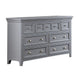 Cile 56 Inch Dresser, 7 Gliding Drawers, Gray Wood, Round Nickel Handles