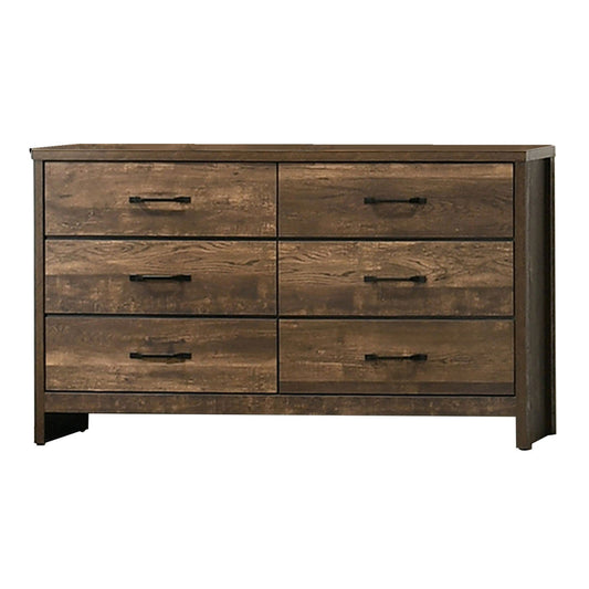 Dyna 58 Inch Wood Dresser, 6 Drawers, Bar Handles, Rich Textured Brown By Casagear Home