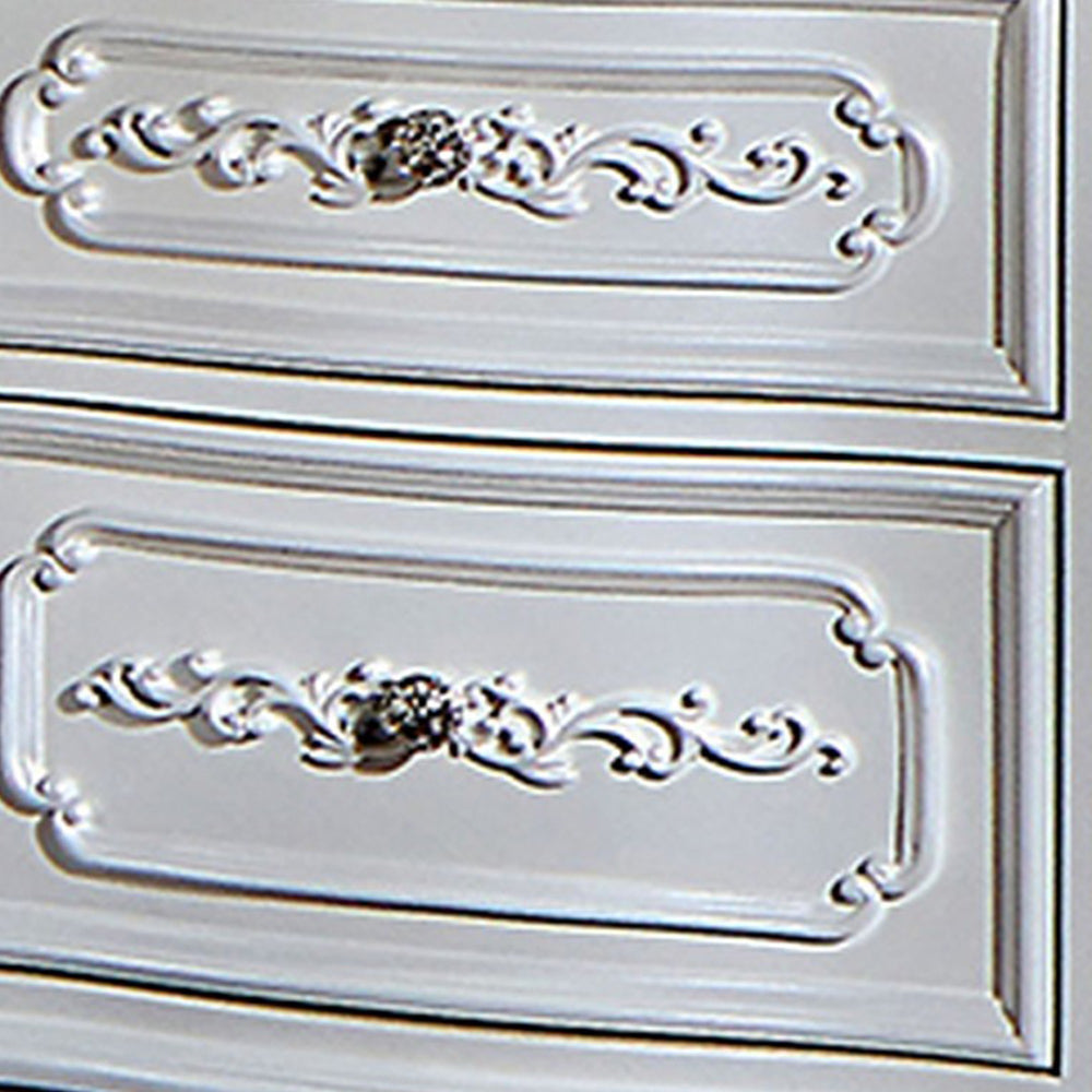 Nero 30 Inch Nightstand 2 Drawers Marble Surface Carved Details White BM302188