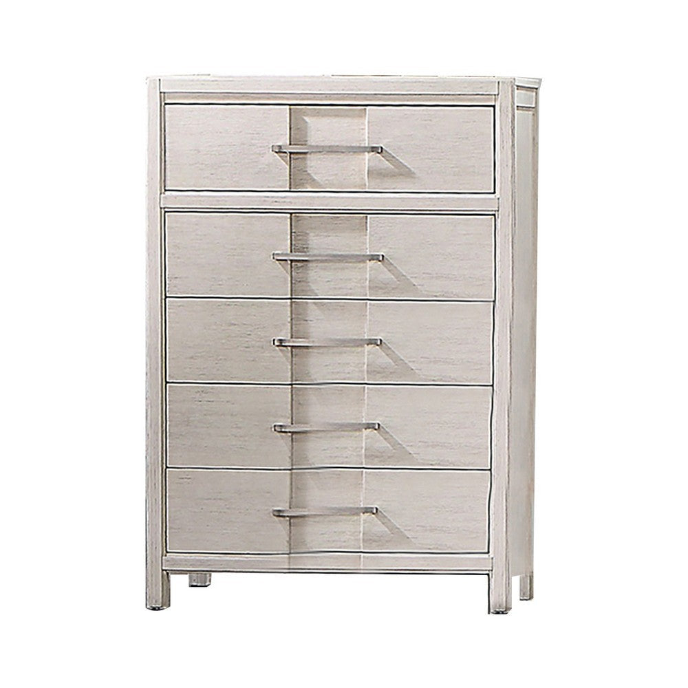 Varos 48 Inch Tall Dresser Chest, 5 Drawers, Nickel Bar Handles, White