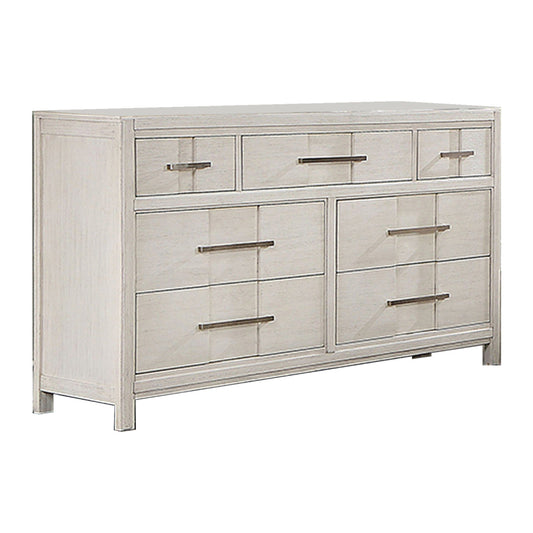 Varos 58 Inch Wide Dresser Chest 7 Drawers Nickel Bar Handles White By Casagear Home BM302192