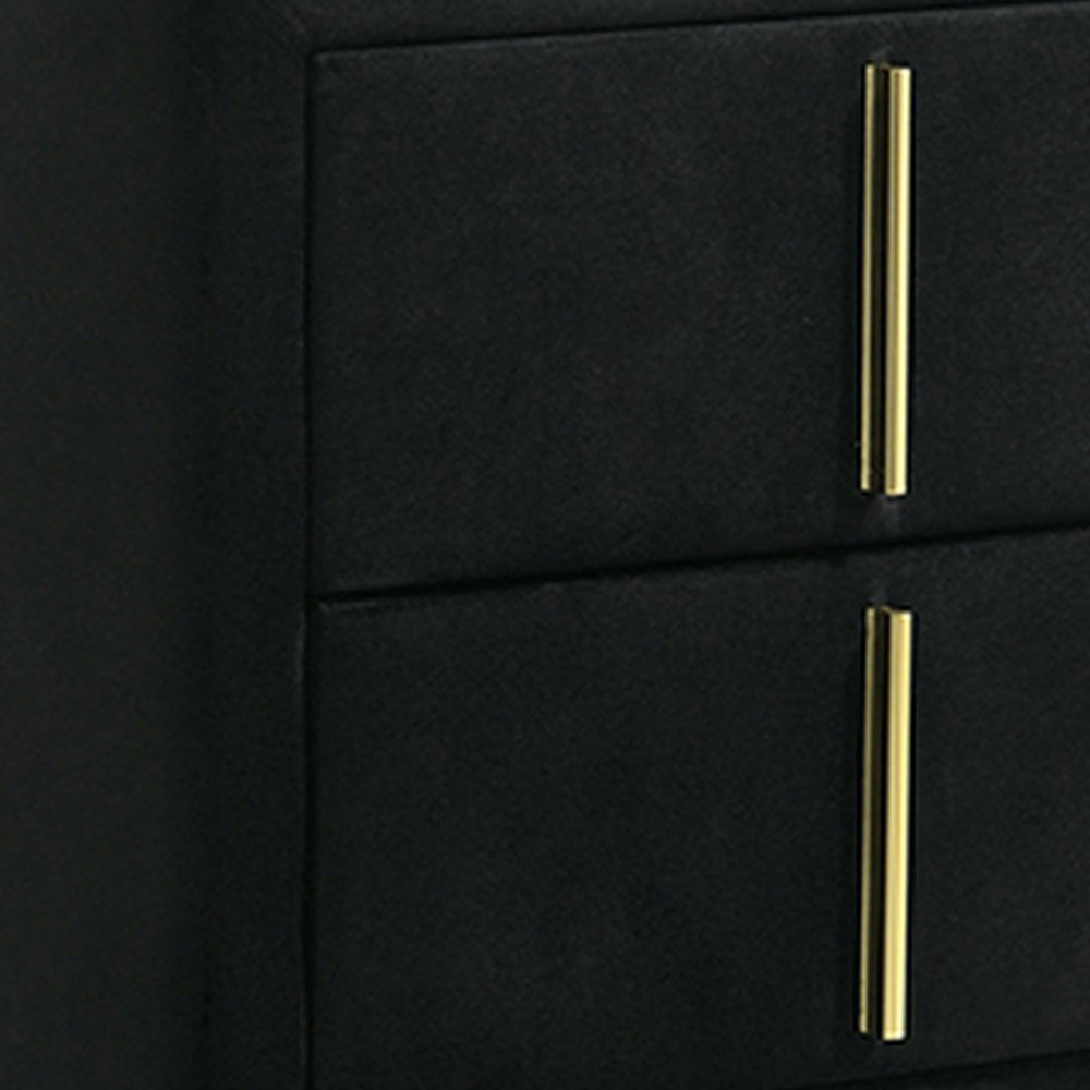 Bios 24 Inch Nightstand, 2 Drawers, Black Vegan Faux Leather, Gold Accents By Casagear Home