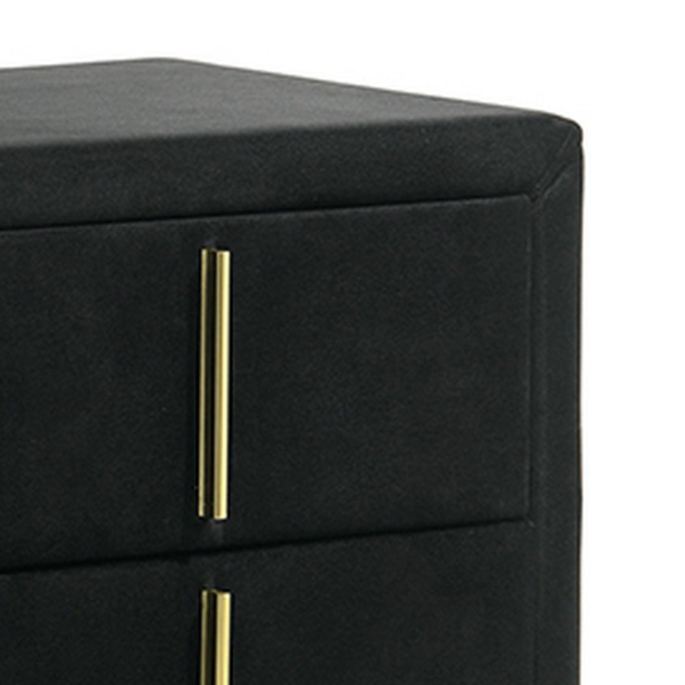 Bios 24 Inch Nightstand, 2 Drawers, Black Vegan Faux Leather, Gold Accents By Casagear Home
