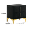 Bios 24 Inch Nightstand, 2 Drawers, Black Vegan Faux Leather, Gold Accents By Casagear Home