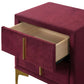 Bios 24 Inch Nightstand, 2 Drawers, Red Vegan Faux Leather, Gold Accents By Casagear Home