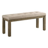 Alfa 48 Inch Farmhouse Bench, Beige Fabric, Tufted Seating, Brown Wood By Casagear Home