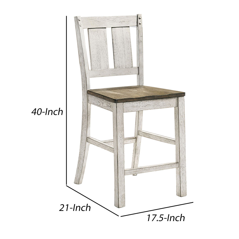 24 Inch Counter Height Chair Set of 2 Ash Brown Solid Wood Antique White By Casagear Home BM302205