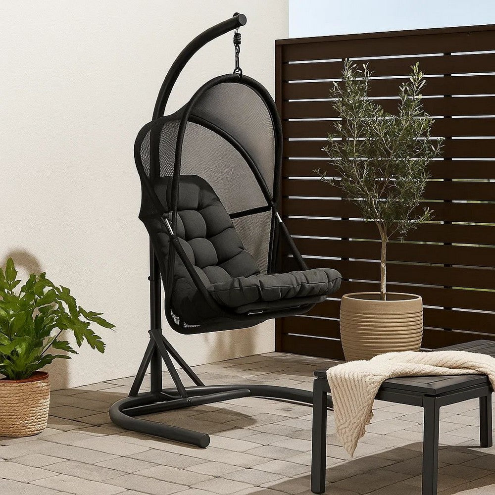 28 Inch Swing Chair, Breathable Mesh Shade, Sturdy Steel Frame, Black