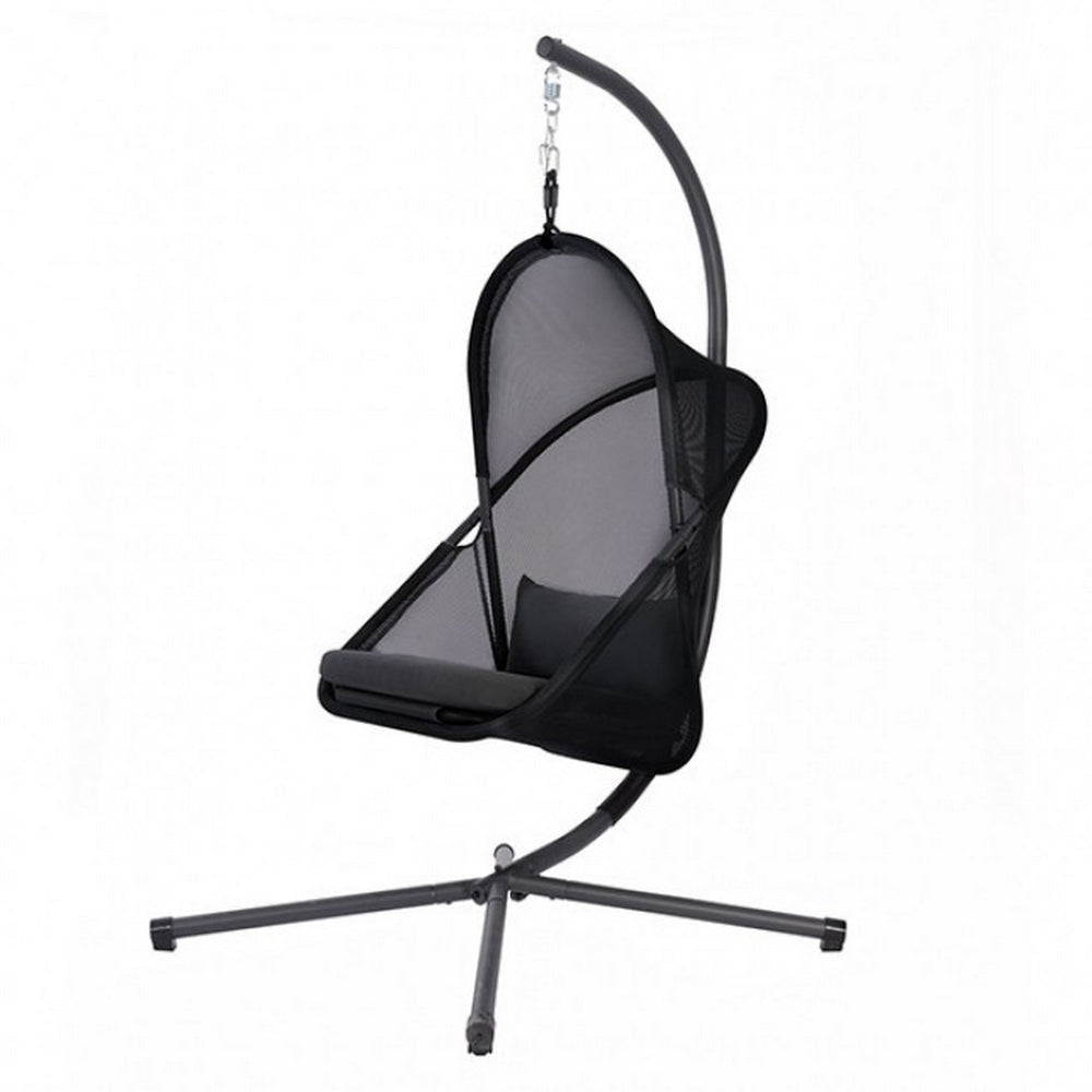 28 Inch Swing Chair, Sturdy Steel Frame, Breathable Mesh, Black And Gray