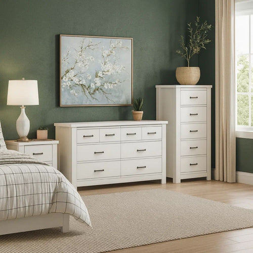 Jermy 3 Piece Bedroom Drawer Set, Black Handles, Classic White Finish By Casagear Home