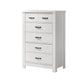 Jermy 47 Inch Tall Dresser, 5 Drawers, Black Handles, Crisp White Finish By Casagear Home