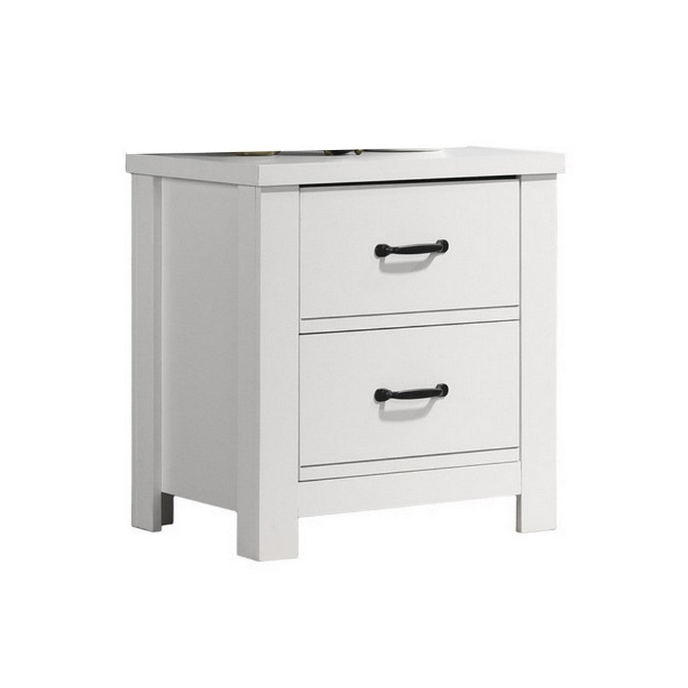 Jermy 22 Inch Nightstand 2 Drawers Black Handles Crisp White Finish By Casagear Home BM302230