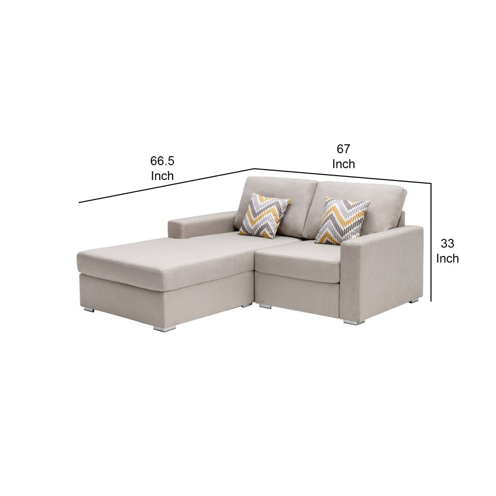 Lini 67 Inch 2 Piece Sectional Loveseat Reversible Chaise Beige Linen By Casagear Home BM302264