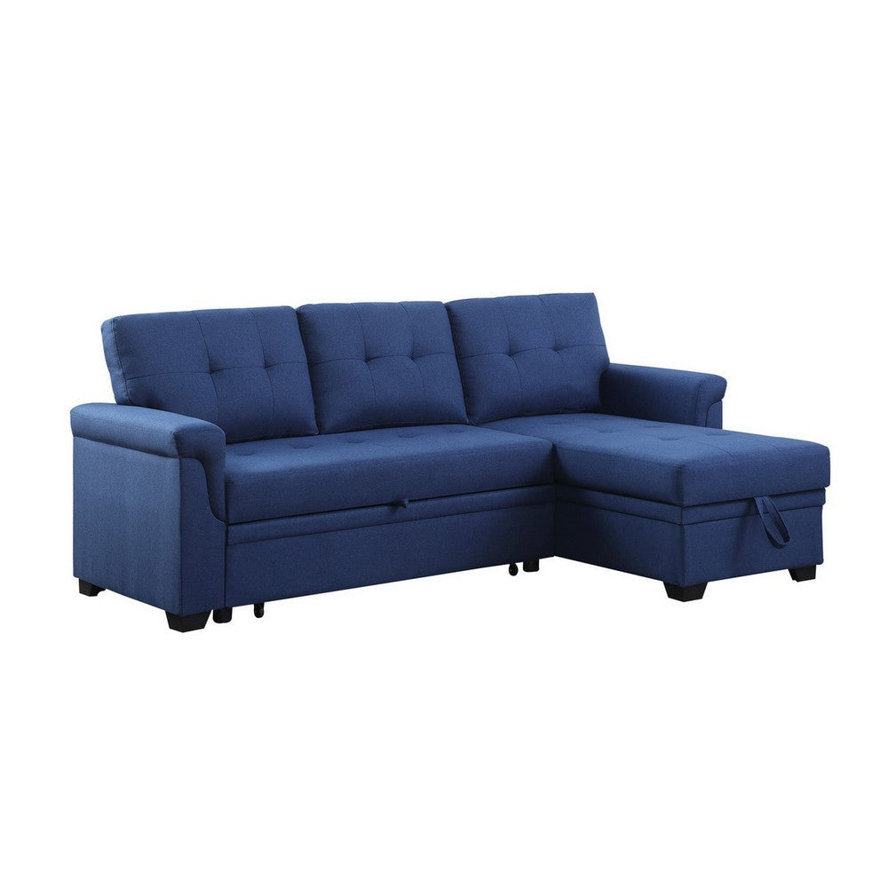 84 Inch Reversible Tufted Sectional Sleeper Sofa with Chaise Lounger Blue By Casagear Home BM302268